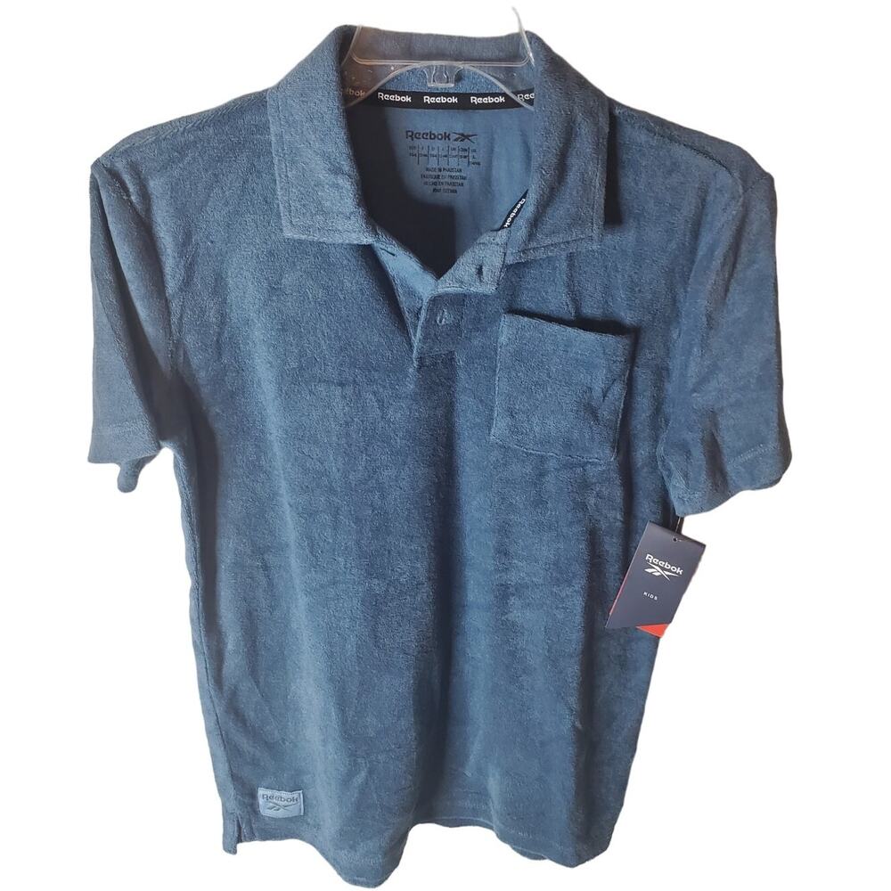 Reebok Steely Blue Terry Short Sleeve Polo Shirt, NWT, Large